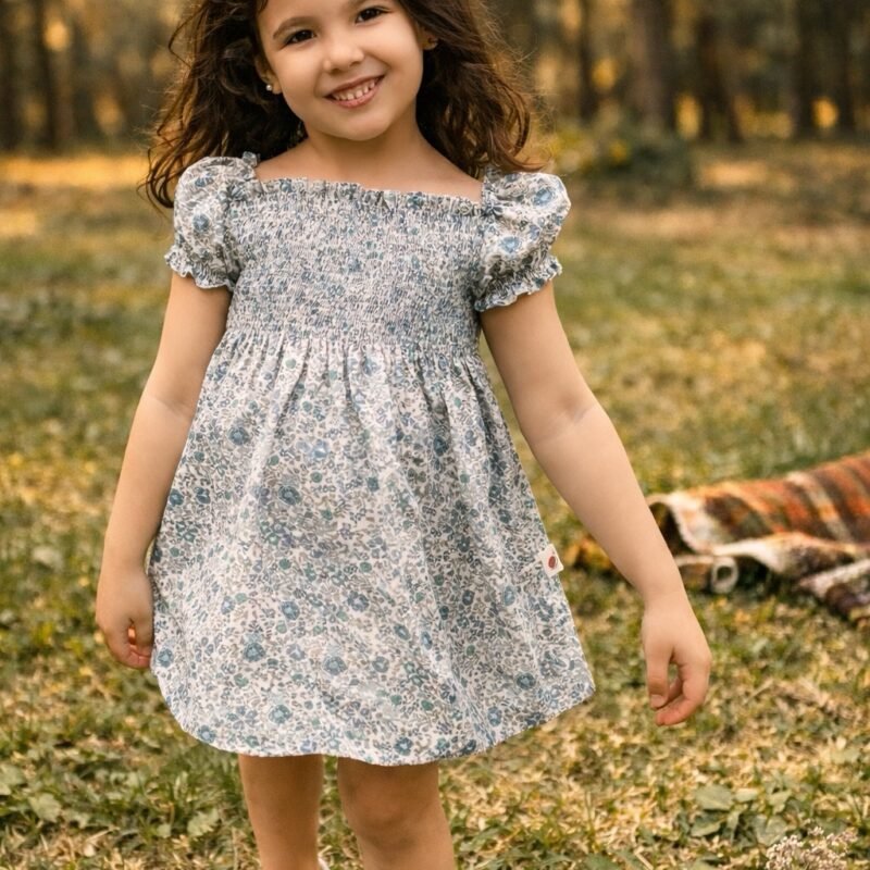Vestido Smock Floral Azul – Colección Cian