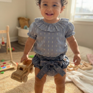 Blusa Estampada de Algodón con Manga Farol-Indigo