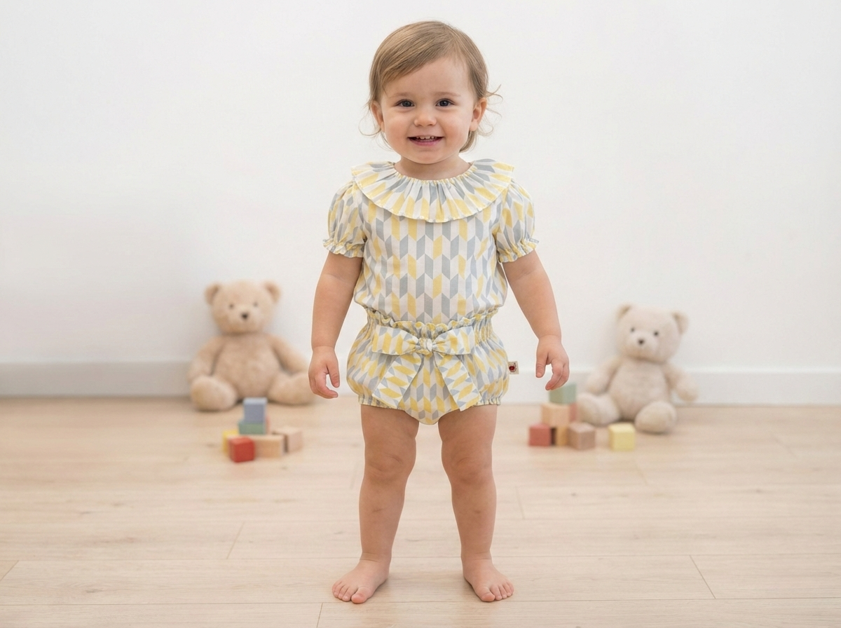 Blusa Estampada de Algodón con Manga Farol- Ambar