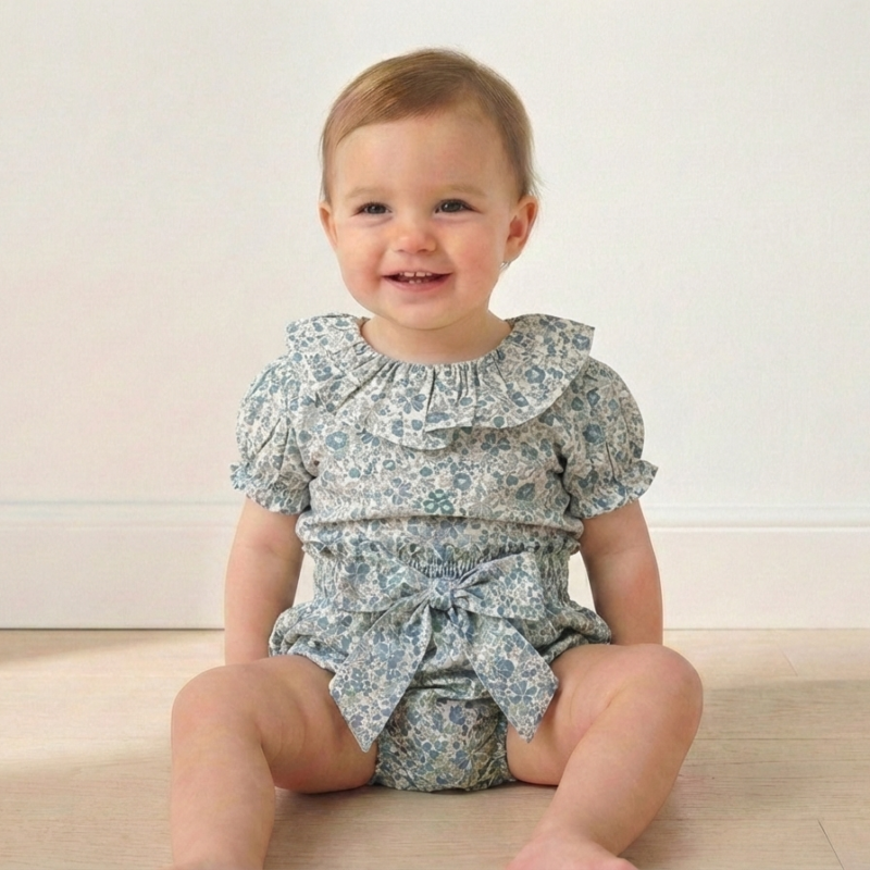 Blusa Estampada de Algodón con Manga Farol-Cian