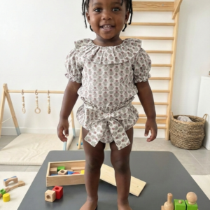 Blusa Estampada de Algodón con Manga Farol- Merlot