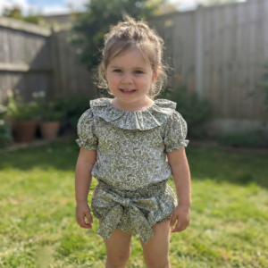 Blusa Estampada de Algodón con Manga Farol-Oliva