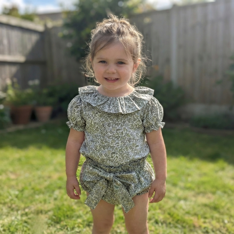 Blusa Estampada de Algodón con Manga Farol-Oliva