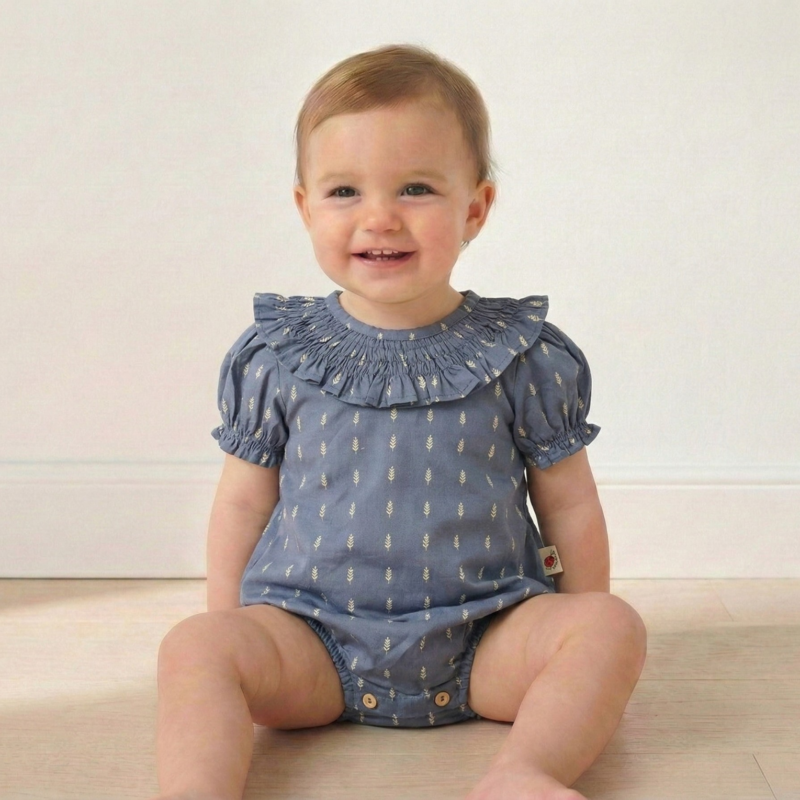 Bodie Infantil con Cuello Fruncido - Indigo