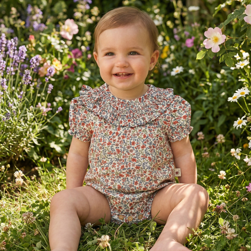 Bodie Infantil con Cuello Fruncido - Escarlata