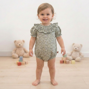 Bodie Infantil con Cuello Fruncido - Oliva