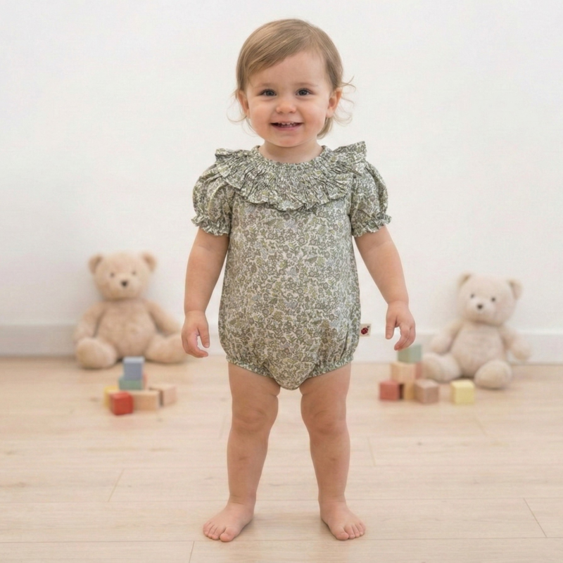 Bodie Infantil con Cuello Fruncido - Oliva